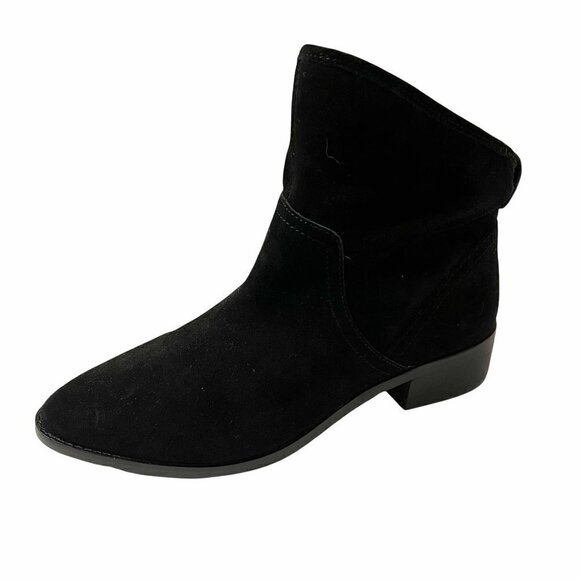 Lucky Brand Women's EUC Black Suede Lollin Angled Slouch Stacked Booties Sz 7.5 - Picture 2 of 9